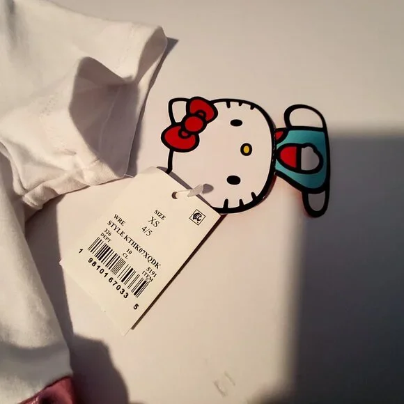 Hello Kitty Hooded Dress XS Red Tulle Skirt White Top Short Sleeves Kids Outfit - Picture 7 of 8